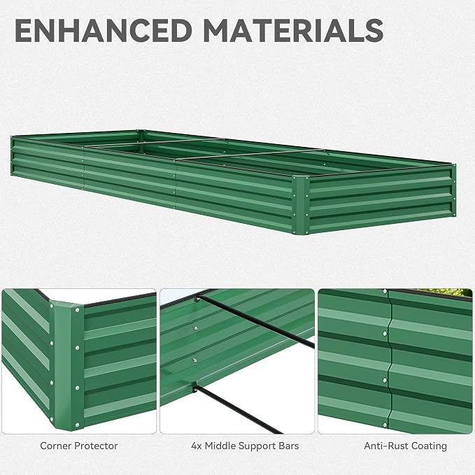 YITAHOME 144x48x12 in Galvanized Raised Garden Bed Kit, Large Metal Planter Box with Gloves, Safety Rubber & Support Rod, Outdoor Flower Bed for Plants Vegetables, Green