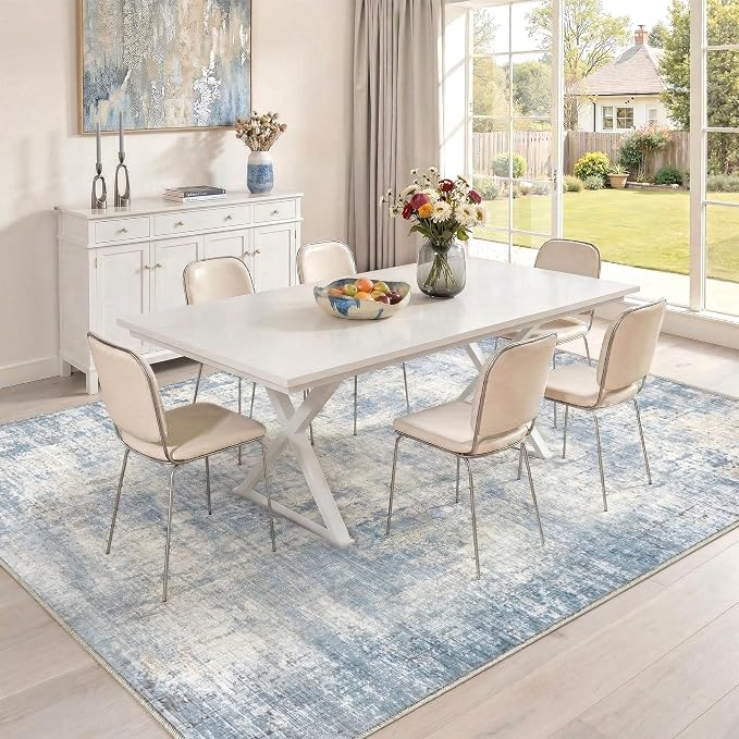 8x10 Area Rugs Washable Abstract Rug for Living Room Bedroom Blue | Non Slip Soft Carpets Coastal Indoor Floor Stain Resistant Large Carpet for Bedroom Dining Room Farmhouse Nursery Office