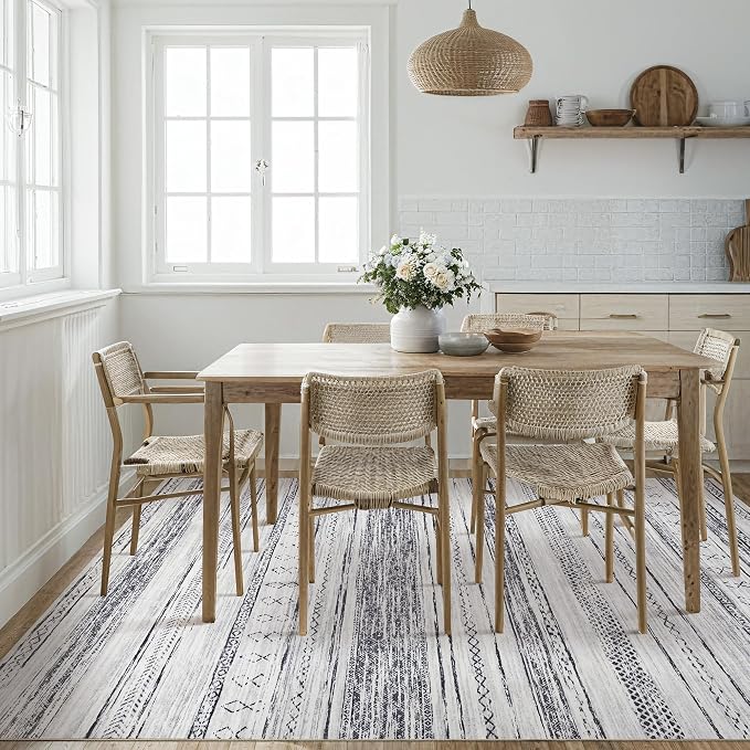 Tortania Area Rug Living Room Rugs - 5x7 Washable Large Soft Neutral Boho Moroccan Bohemian Farmhouse Rug Indoor Floor Carpet for Bedroom Under Dining Table Home Office Decor - Grey