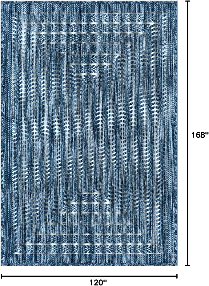 Adiva Rugs Outdoor Indoor Area Rug, Weather Resistant, Easy to Clean, Stain Resistant Floor Mat for Dining Room, Backyard, Deck, Patio (Azure Denim Blue, 10' x 14')