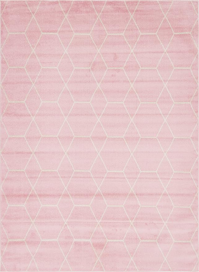 Unique Loom Trellis Frieze Collection Area Rug - Geometric (9' x 12' 2", Light Pink/ Ivory)