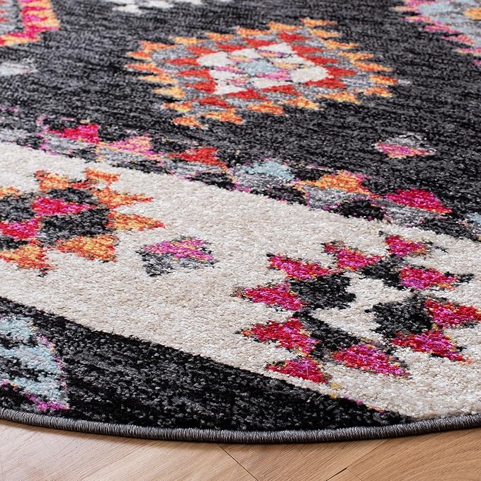 SAFAVIEH Adirondack Collection Area Rug - 6' Round, Black & Red, Boho Tribal Design, Non-Shedding & Easy Care, Ideal for High Traffic Areas in Living Room, Bedroom (ADR245Z)