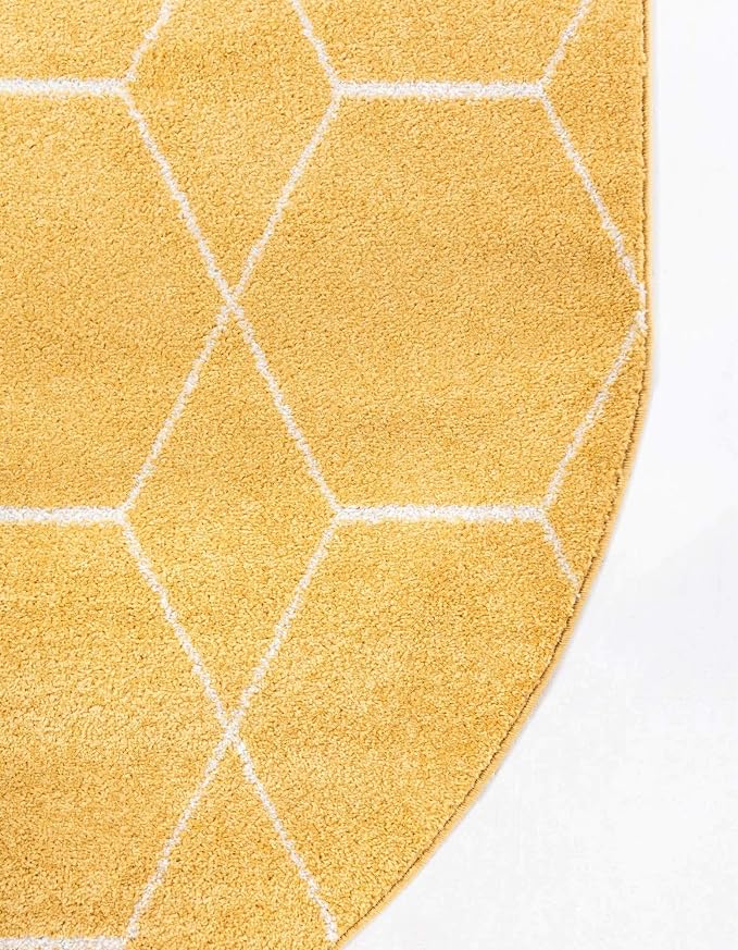 Unique Loom Trellis Frieze Collection Area Rug - Geometric (5' x 8' Oval, Yellow/ Ivory)