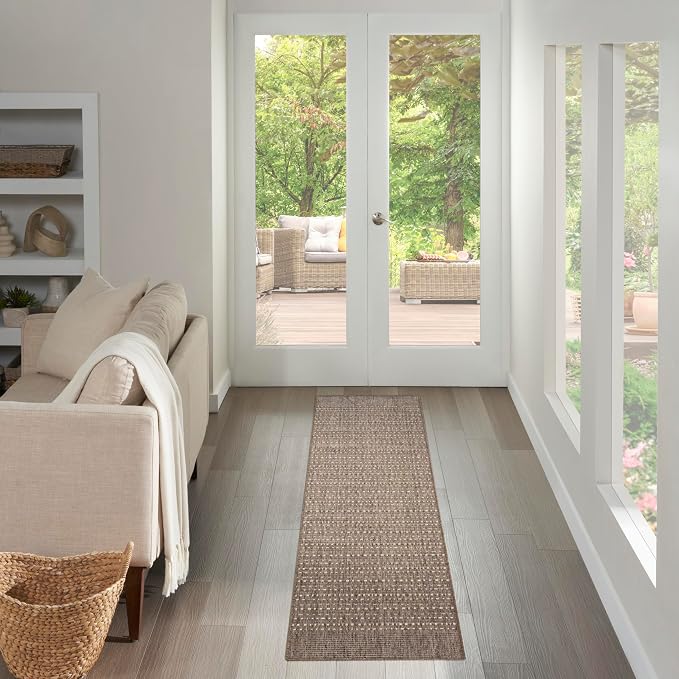 Nourison Home Tulum Brown 2' x 6' Area Rug - Easy Clean, Non Shedding, Bed Room, Living Room, Dining Room, Kitchen (6' Runner)