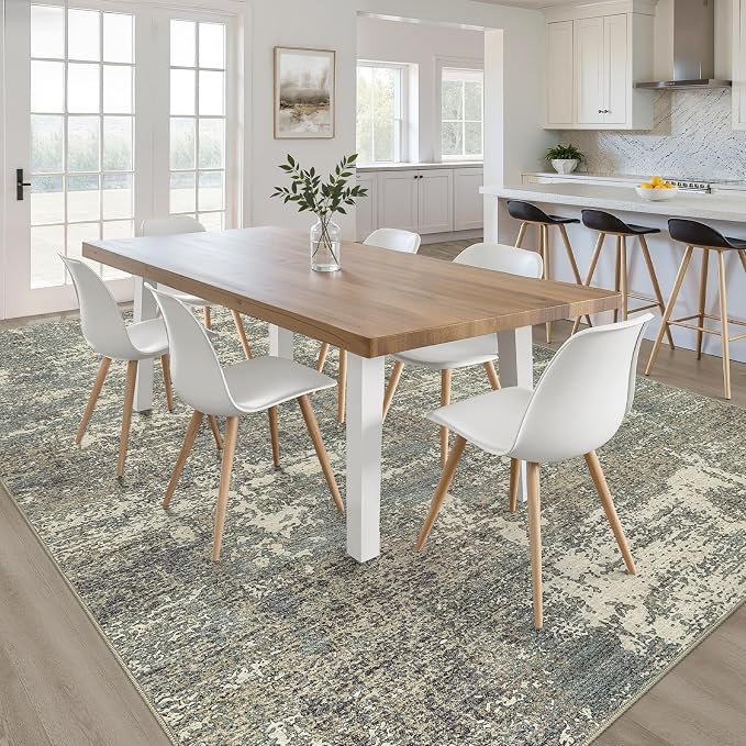 LOONGRUG 9x12 Area Rug Washable Neutral Modern Living Room Rug Green Brown | Abstract Soft Stain Resistant Indoor Non-Slip Carpet for Bedroom Nursery Kids Office Playroom Dining Room