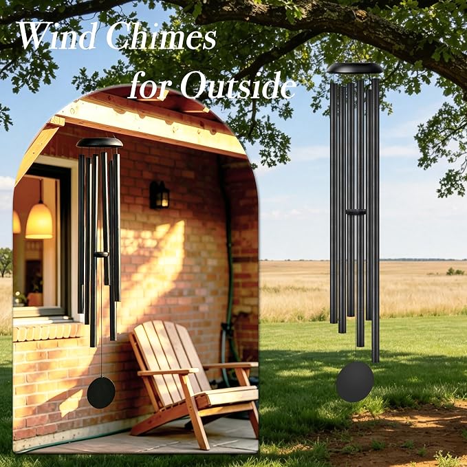 80" Extra Large Wind Chimes with Outside Deep Tone, 6 Thick and Bold Aluminum Tubes, Coolest Metal Windchimes Outdoor Wind Chime, Unique Gift for Mom Women Grandma Neighbors, Garden Decoration(Black)