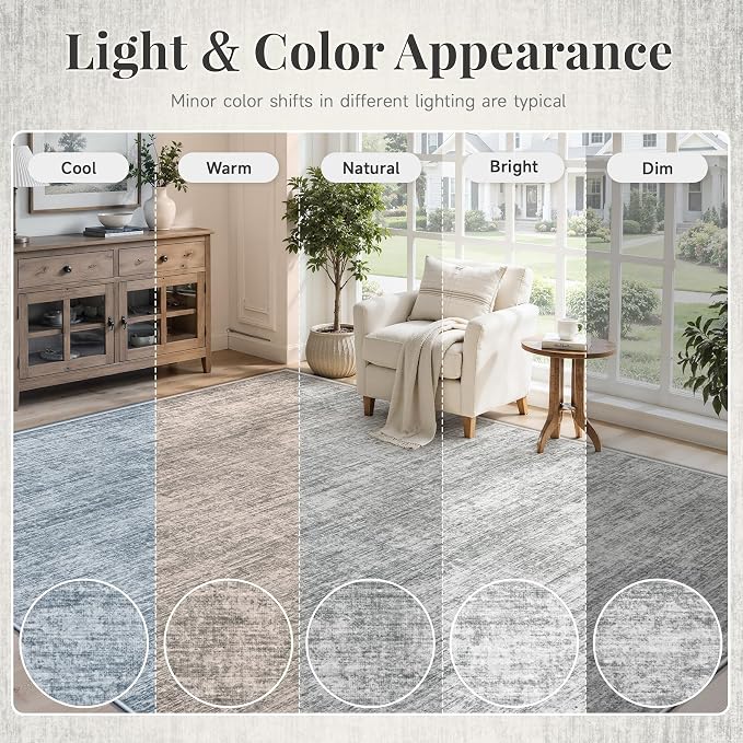 6x9 Area Rugs Living Room Rug: Washable Modern Abstract Rugs Neutral Non Slip Rug Soft Low Pile Indoor Bedroom Carpet for Nursery Office Dining Room Kids Room (Grey, 6'x9')