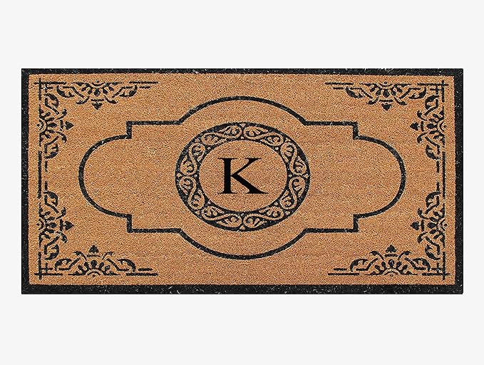A1HC Natural Coir Monogrammed Doormat for Outside Entrance, Heavy Duty, Low Profile, Anti-Shed Treated Front Door Mat, Easy to Clean, Long Lasting Entryway Doormats - 30"x48"