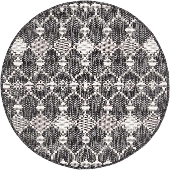 Unique Loom Outdoor Trellis Collection Area Rug - Traliccio (3' Round, Charcoal/ Ivory)