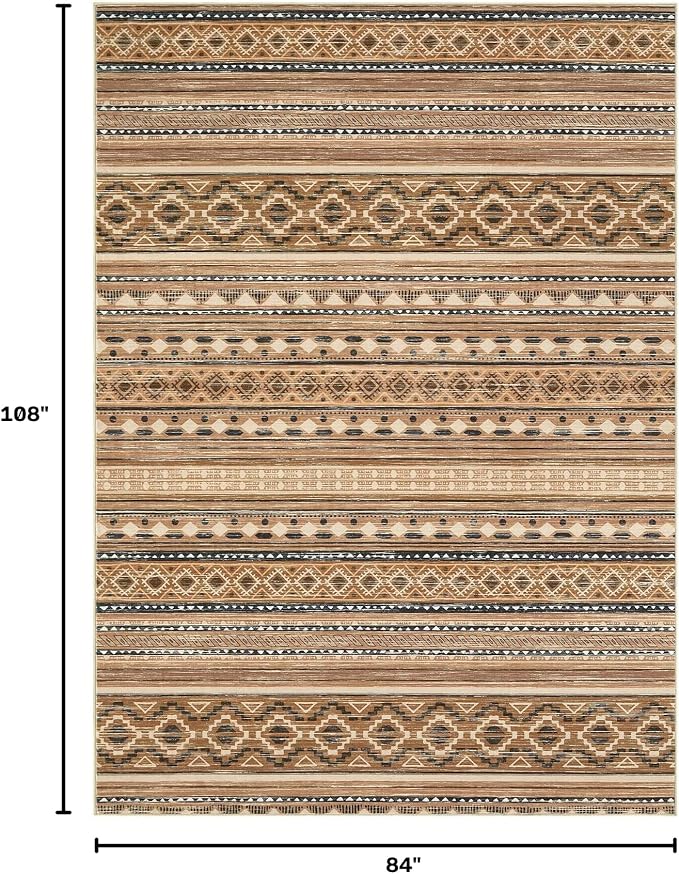 cotiled Boho 7x9 Area Rug for Living Room: Large Moroccan Washable Rug | Solve Modern Neutral Trendy Home Decor - Stain Resistan Indoor Carpet for Bedroom Dining Room Brown Beige