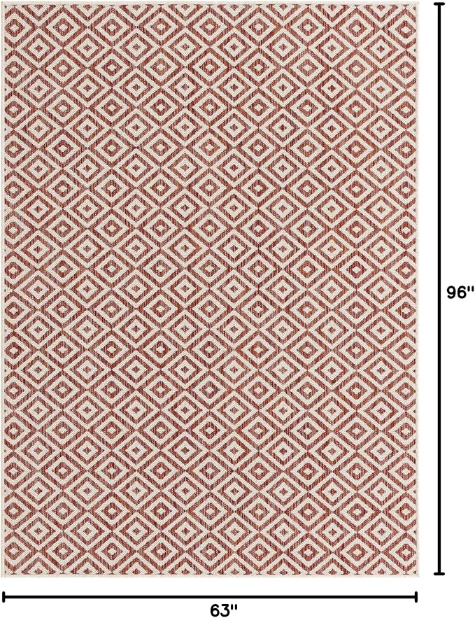 Unique Loom Jill Zarin Outdoor Collection Area Rug - Costa Rica (5' 3" x 8' Rectangle, Rust Red/ Ivory)