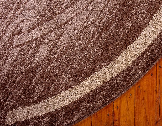 Unique Loom Autumn Collection Modern Contemporary Casual Abstract Area Rug (Brown/ Beige Border, 8 ft 0 x 8 ft 0 Round)