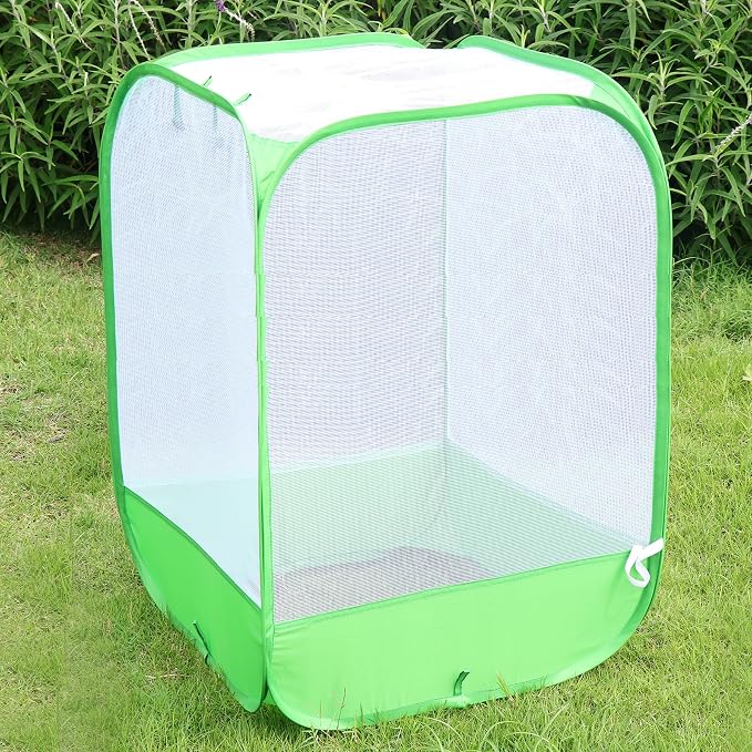 36" Large Mesh Plant Cover for Outdoor, Plant Netting Protector Garden Enclosure Cloche for Fruit, Vegetables, Strawberry, Flowers and Herbs Pop-Up Cage with 4 Stakes (24 x 24 x 36 Inches)