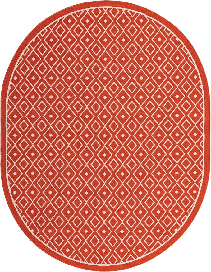 Unique Loom Outdoor Trellis Collection Area Rug - Kafes (7' 10" x 10' Oval, Rust Red/ Ivory)