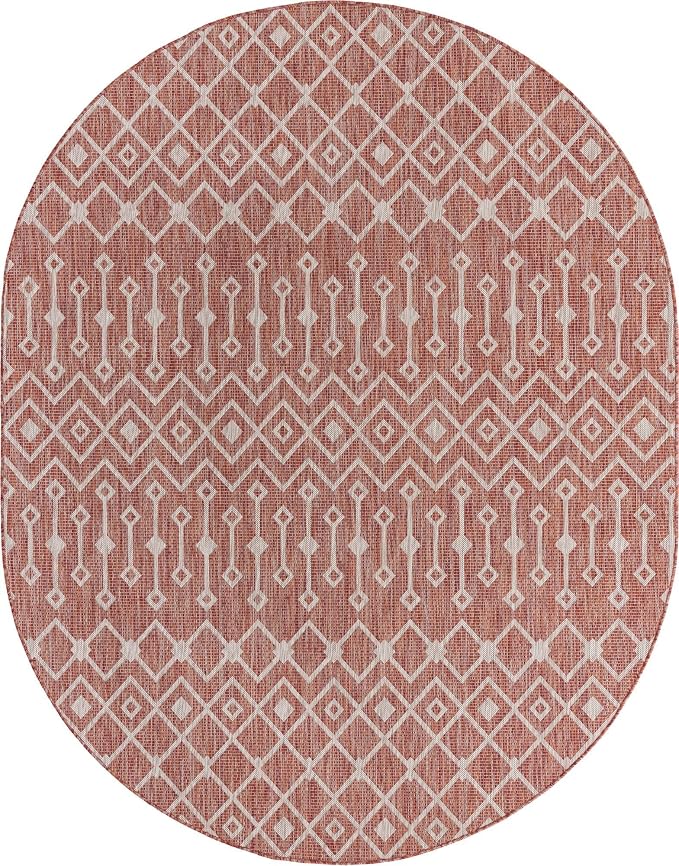 Unique Loom Outdoor Trellis Collection Area Rug - Tribal Trellis (7' 10" x 10' Oval, Rust Red/ Ivory)
