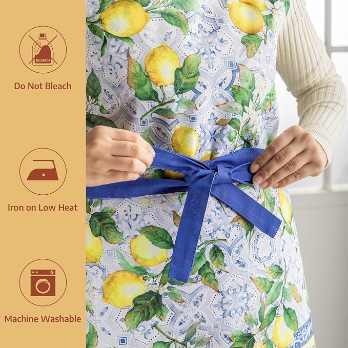Maison d' Hermine Aprons for women with Pocket 100% Cotton (27.50"x31.50") | Adjustable Neck Strap & long ties Apron Men Chef Wedding Cooking Gardening Server Maid