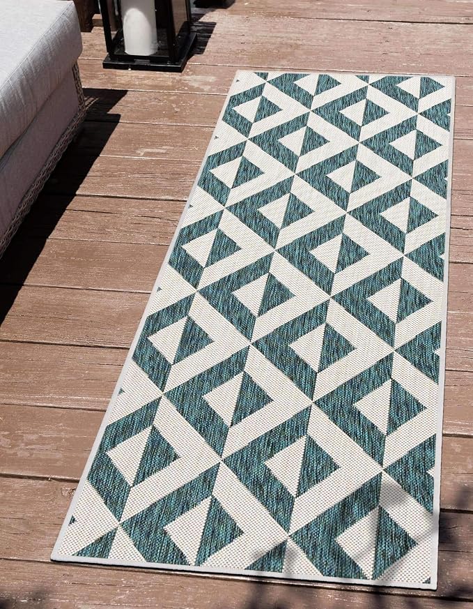 Unique Loom Jill Zarin Outdoor Collection Area Rug - Napa (2' x 6' 1" Runner, Teal/ Ivory)