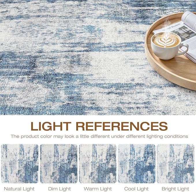 LOONGRUG 6x9 Area Rug Washable Neutral Modern Rug for Living Room Navy Gray | Abstract Soft Stain Resistant Indoor Non-Slip Carpet for Bedroom Nursery Kids Office Playroom Dining Room