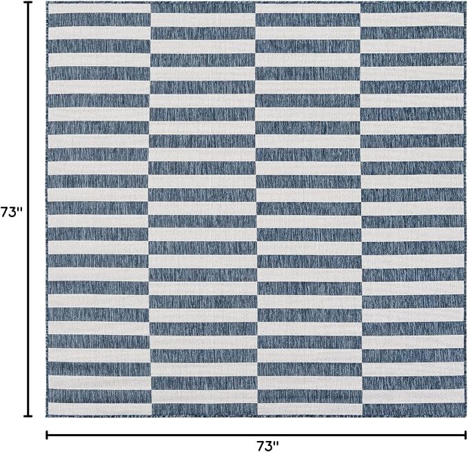Unique Loom Outdoor Striped Collection Area Rug - Striped (6' 1" Square Blue/Ivory)
