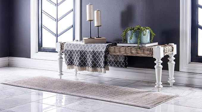 Unique Loom Athens Collection Classic Geometric Modern Border Design Area Rug (2' 0 x 6' 0 Runner, Gray/ Beige)