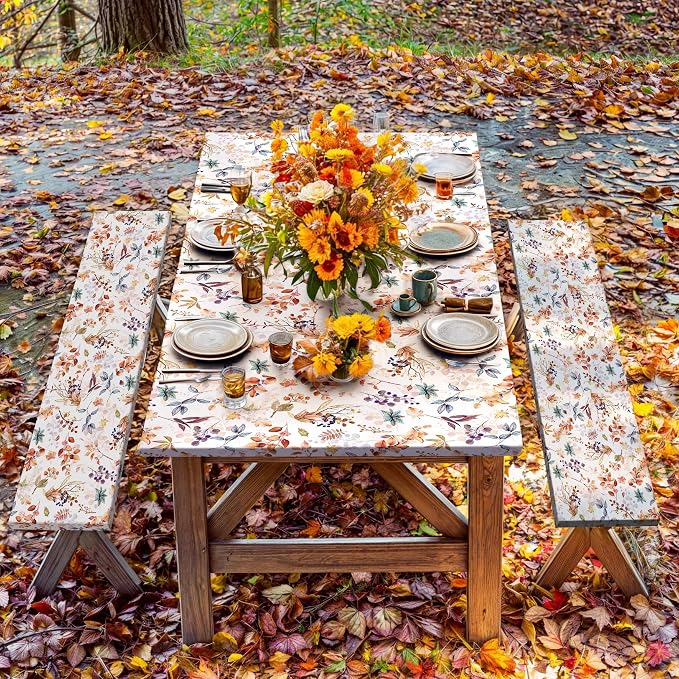 Picnic Table Cover with Bench Covers Elastic Colorful Floral Patterns Waterproof Tablecloth with Drawstring Bag Camping Gear and Essentials Rv Accessories Road Trip Supplies Car Travel Must Haves