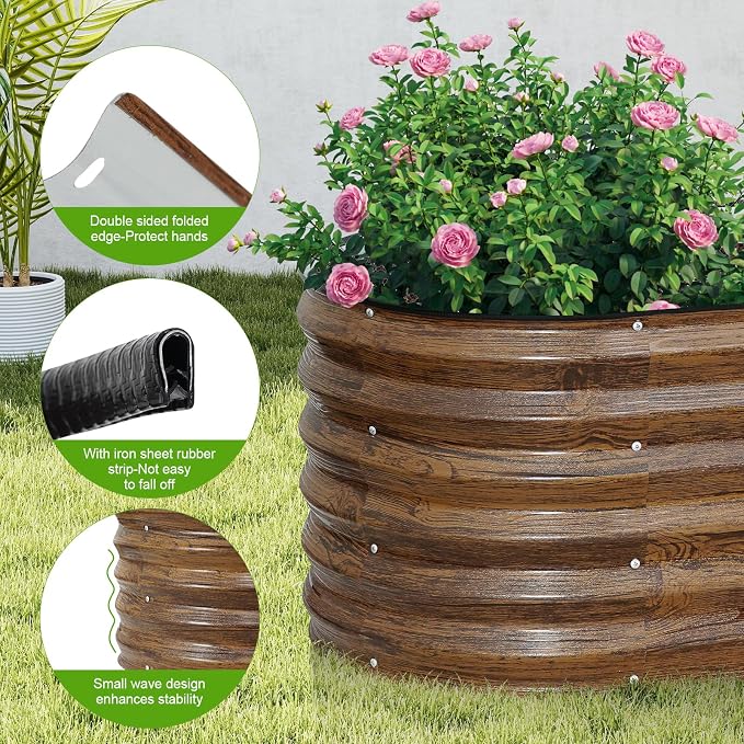 Galvanized Raised Garden Bed Outdoor- 2PCS 8x2x1.4ft Oval Steel Raised Beds for Gardening, Metal Planter Box with Protective Strip and Gloves for Vegetables, Flowers, Fruits (Brown)