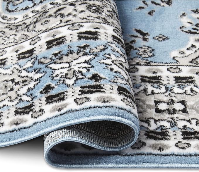 Home Dynamix Premium Sakarya Traditional Medallion Border Area Rug, Blue, 3'7"x5'2" Rectangle