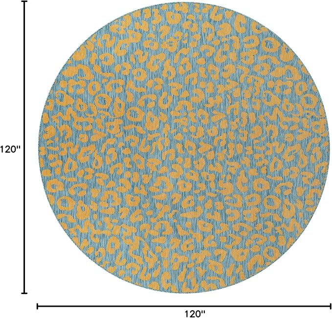 Unique Loom Outdoor Safari Collection Area Rug - Leopard (10' Round, Blue Yellow/ Blue)
