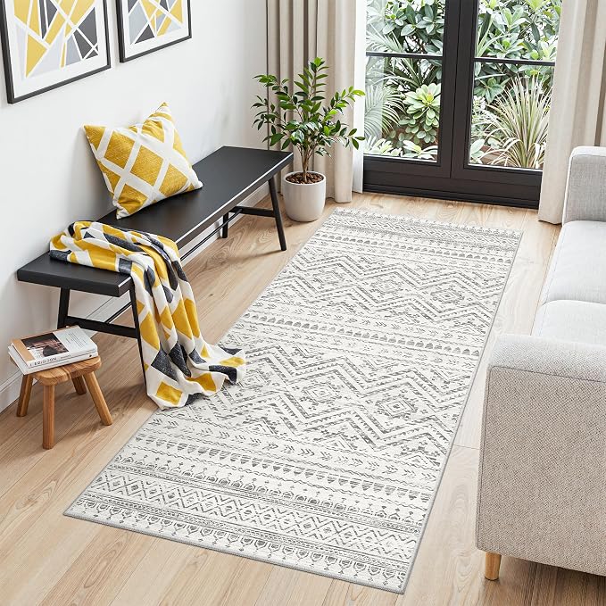 Miukiki 3x6 Runner Rug Washable Hallway Rug Non Slip Entryway Carpet Grey | Soft Low Pile 3x6 Rug for Kitchen Hallway Bedroom Living Room, Stain Resistant Foldable Rug Easy Care Carpet