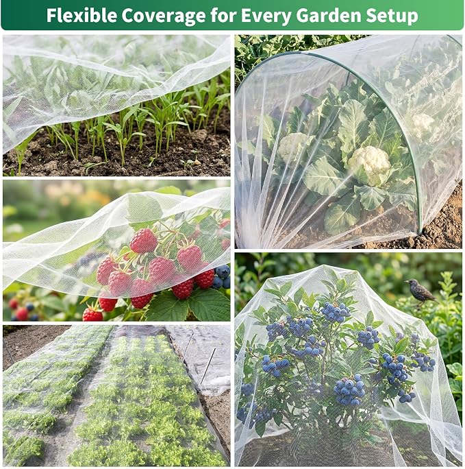 HOOPLE Garden Netting, 4 FT x 10 FT Ultra-Fine Mesh Plant Cover, Bug Netting for Garden, Insect Pest Barrier Row Cover for Vegetables, Fruits & Flowers, Lightweight Breathable Garden Mesh