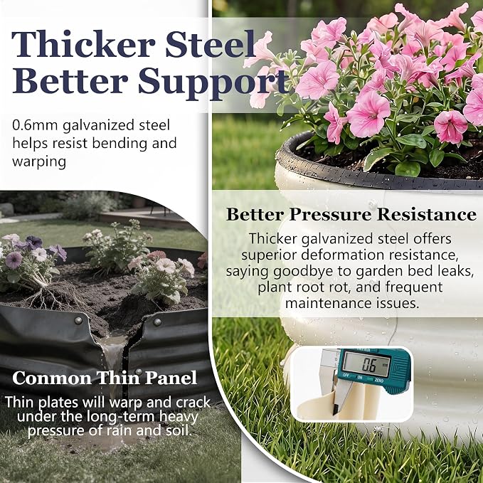 Round Galvanized Raised Garden Bed Kit, 3 Pcs 2 x 2 x 1ft Pearl White Galvanized Garden Boxes, Outdoor for Vegetables