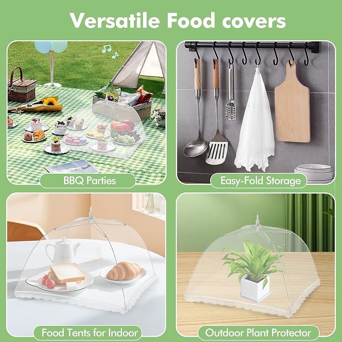 Food Covers for Outside - 10 Pack Upgraded 2 Extra Large (40"x24") & 8 Large (17"x17"), Mesh Food Covers for Outdoors,Picnic Food Covers for Outdoors Mesh, Collapsible and Reusable