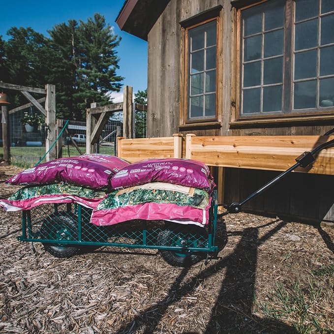Backyard Expressions Heavy Duty Garden Cart 600 lb, 38" x 20" Steel Bed Utility Wagon with Removable Mesh Sides, Powder-Coated Frame, 10" Pneumatic Wheels, Pull Handle Yard/Lawn Hauler