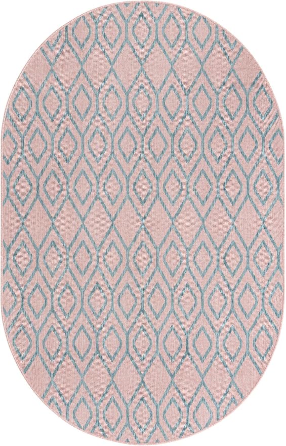 Jill Zarin Outdoor Collection Area Rug - Turks and Caicos (5' 3" x 8' Oval Pink and Aqua/Light Blue)