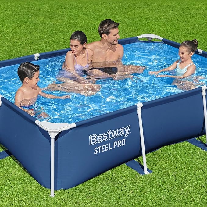 Bestway Steel Pro 8.5 Feet x 67 Inch x 24 Inch Rectangular Steel Frame Above Ground Outdoor Backyard Swimming Pool, Blue (Pool Only)