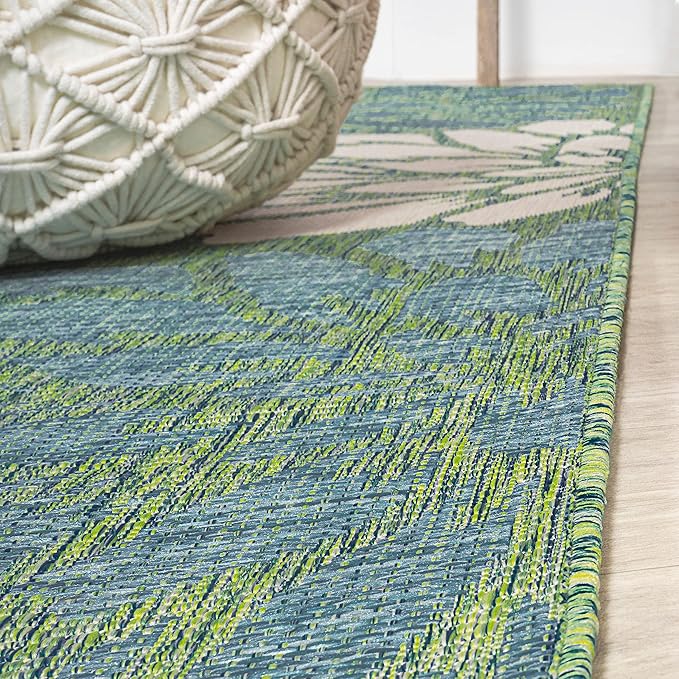 JONATHAN Y Floral Textured Weave Indoor Outdoor Square Area Rug 4X4 Cream/Green, Zinnia Modern for Backyard, Patio, Porch, Easy-Cleaning, High Traffic, Pet-Friendly, Non-Shedding (SMB110D-4SQ)