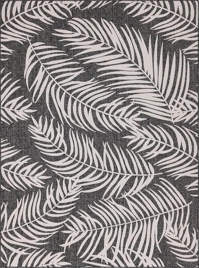 Unique Loom Outdoor Botanical Collection Area Rug - Palm (9' x 12' Rectangle, Charcoal/ Ivory)