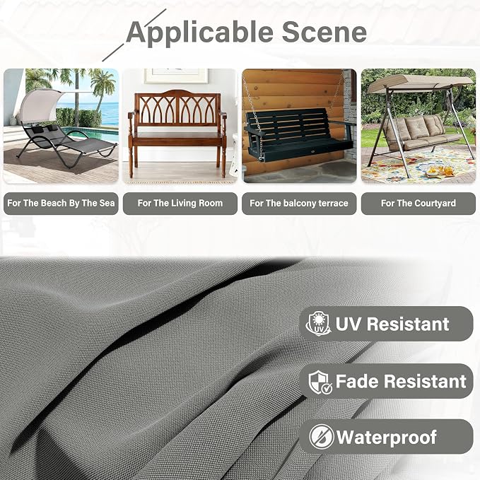 Porch Swing Cushion with Backrest,Waterproof Bench Cushion for Outdoor Furniture,2-3 Seater Replacement Thickened 5 in swing cushion,with Ties,Patio,Outdoor,Backyard and Garden (Light Grey,47x40 in)