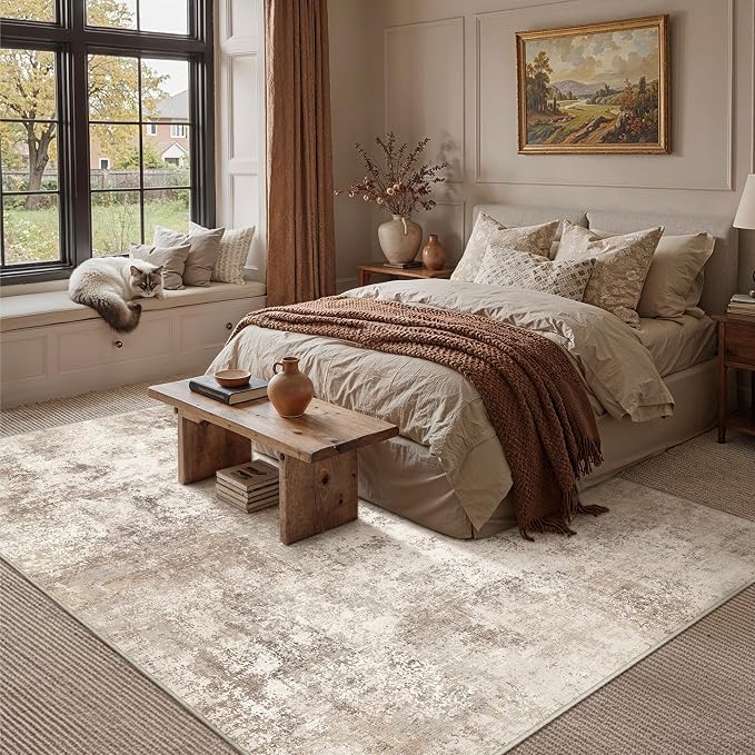 5x7 Brown Modern Abstract Washable Area Rug for Living Room | Low Pile, Non Slip, Modern Abstract Style, Soft Indoor Rug for Living Room, Bedroom, Dining Room, Office, Home Decor