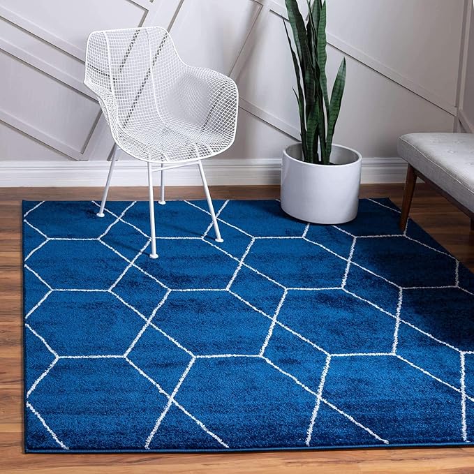 Unique Loom Trellis Frieze Collection Area Rug - Geometric (5' Square, Navy Blue/ Ivory)