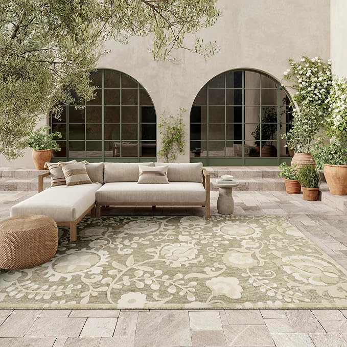 Nourison Home Aloha Ivory Sage 7'10" x 10'6" Area Rug - Easy Clean, Non Shedding, Bed Room, Living Room, Dining Room, Kitchen (8' x 11')