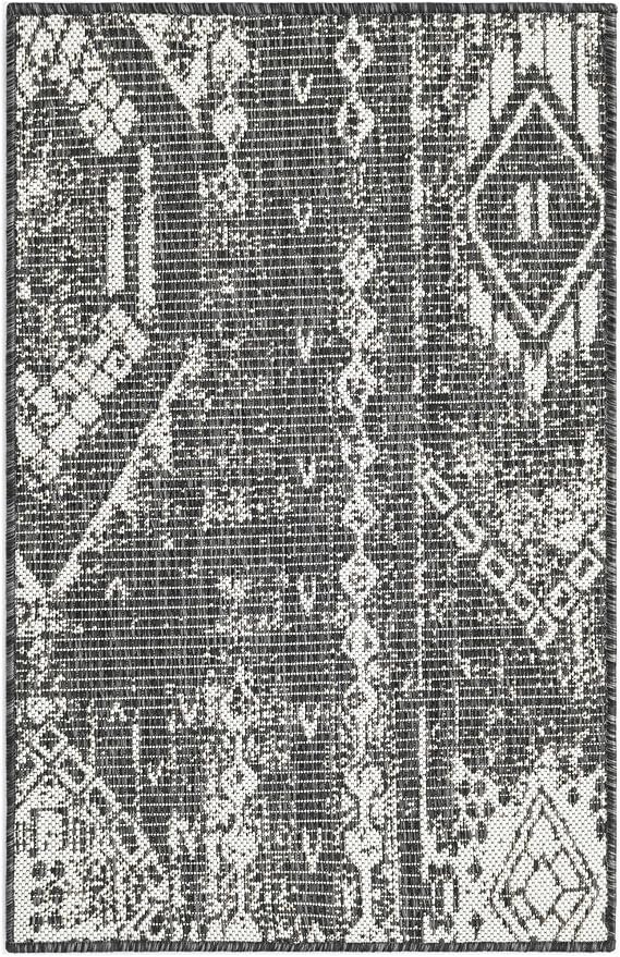 Unique Loom Outdoor Bohemian Collection Area Rug - Anthro (2' x 3' 1" Rectangle, Charcoal Gray/ Ivory)