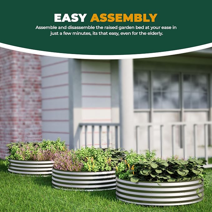 Utopia Home Galvanized Raised Garden Bed Kit 2x2x1 Ft, Planter Box Round Raised Garden Beds Outdoor, Easy Assembly Metal Raised Bed for Gardening Vegetables, Fruits, Flowers, Pack of 3, Silver