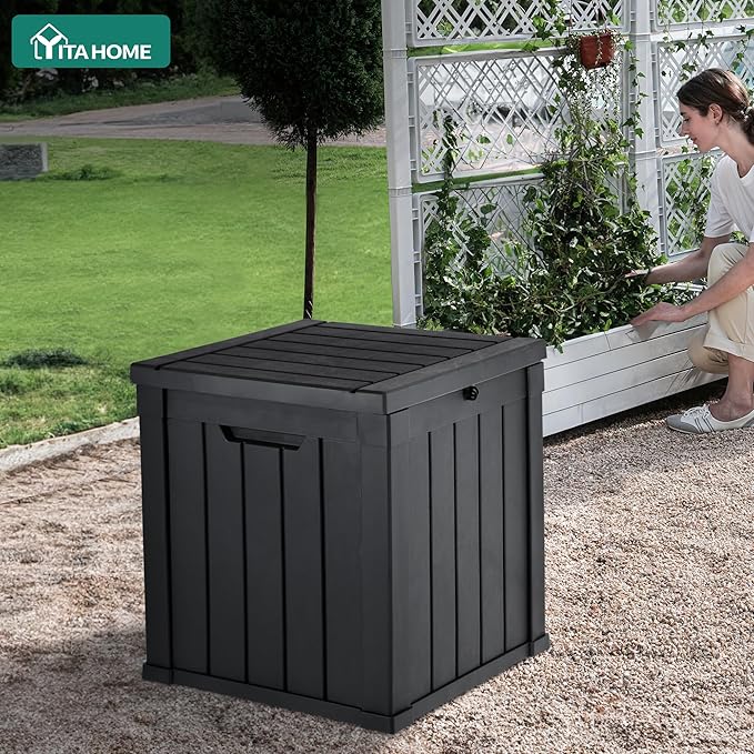 YITAHOME Deck Box, 51 Gallon Weatherproof Outdoor Storage Container for Patio Cushions, Pool Supplies, Garden Tools, Lockable Lid and Side Handles, Black | 51 Gallon Weatherproof Outdoor Storage Container for Patio Cushions, Pool Supplies, Garden Tools...