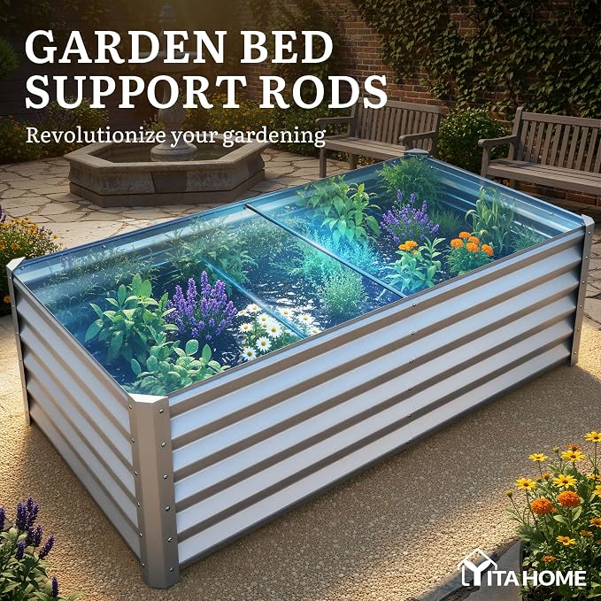 YITAHOME 6x3x3ft Galvanized Raised Garden Bed, Metal Planter Box with Safety Rubber, Gloves, Outdoor Flower Bed for Planting Plants Vegetables, Silver