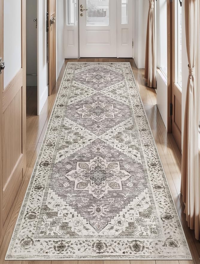 SERISSA 2'6"x10' Washable Non Slip Boho Runner Rug for Hallway，Earth Tone | Ultra Soft Vintage Oriental Carpet Low-Pile Tribal Floor Carpet for Kitchen Bedroom Bathroom Laundry Room