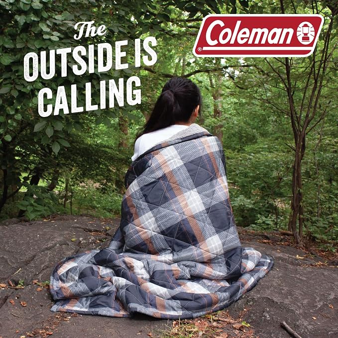 Cathay Home Coleman Indoor Outdoor Reversible Water Resistant and Sherpa Throw Blanket 50x60 Inch, Navy (CMTH107)