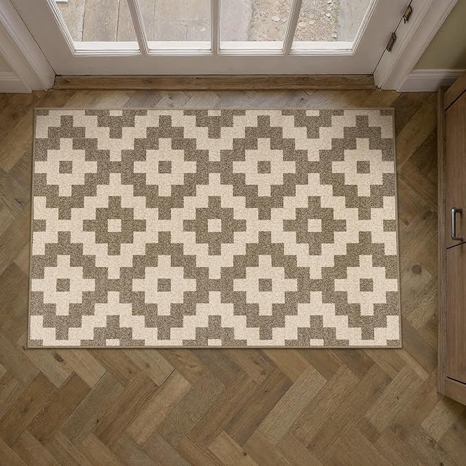 Brown 2x3 Washable Area Rug Entryway Small Non Slip Door Mat | Soft, Low Pile, Easy Clean, Indoor Rugs for Kitchen, Hallway, Bathroom, Laundry Room