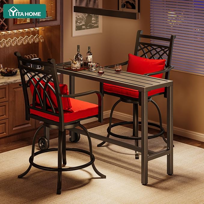 YITAHOME 55" Outdoor Bar Table, Rectangle Narrow Counter Height Table, Ideal Bar Height Table for Balcony, Patio, Garden, Yard, Poolside, Silver Bottom Texture