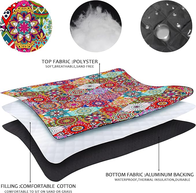 Picnic Blankets Beach Blanket 80" X 80" Extra Large Waterproof Camping Blankets Portable Outdoor Mat 3-Layer Blanket for Beach, Hiking, Park, Music Festival, Grass Lawn,Travel